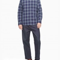 Мужская Рубашка (Plaid Grid Button Down Shirt) 62561-02 Evening Синий