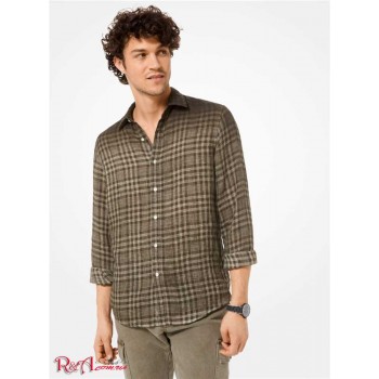 Чоловіча Сорочка (Slim-Fit Dip-Dye Plaid Linen Shirt) 48589-05 оливкова