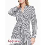 Женское Платье CALVIN KLEIN (Striped V-Neck Belted Ruffle Hem Dress) 62642-02 Черный/ Белый