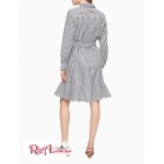 Женское Платье CALVIN KLEIN (Striped V-Neck Belted Ruffle Hem Dress) 62642-02 Черный/ Белый