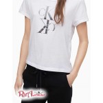 Женская Футболка CALVIN KLEIN (Mirror Monogram Logo Crewneck T-Shirt) 63052-02 Белый/Серебряный