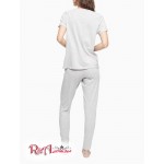 Женская Футболка CALVIN KLEIN (Carousel Logo Sleep T-Shirt + Sleep Joggers Set) 62034-02 Серый Heather