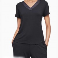 Жіночі Шорти (Modal Satin V-Neck Short Sleeve Top) 62024-02 Чорний