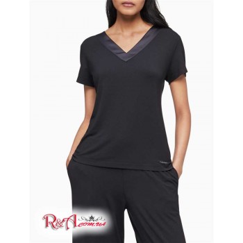 Женские Шорты (Modal Satin V-Neck Short Sleeve Top) 62024-02 Черный