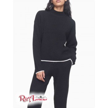Женский Свитер (Shaker Stitch Mock Neck Tipped Sweater) 62805-02 Черный/Mascarpone