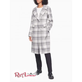 Женское Пальто (Plaid Notch Lapel Button-Front Coat) 62776-02 Серый/Слоновая Кость