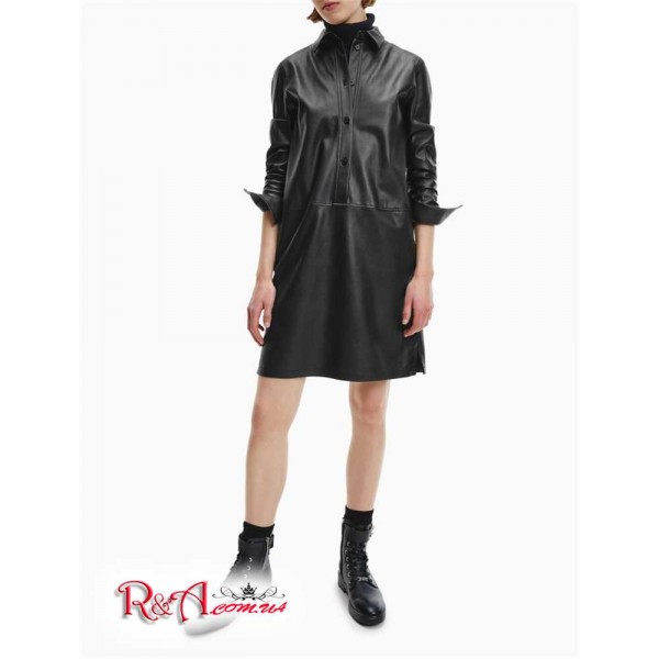 Жіноча Сукня Сорочка CALVIN KLEIN (Faux Leather Shirt Dress) 62706-02 Чорний