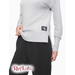 Женский Свитер CALVIN KLEIN (Solid Monogram Logo Patch Hooded Sweater) 62796-02 Жемчужный Серый Heather