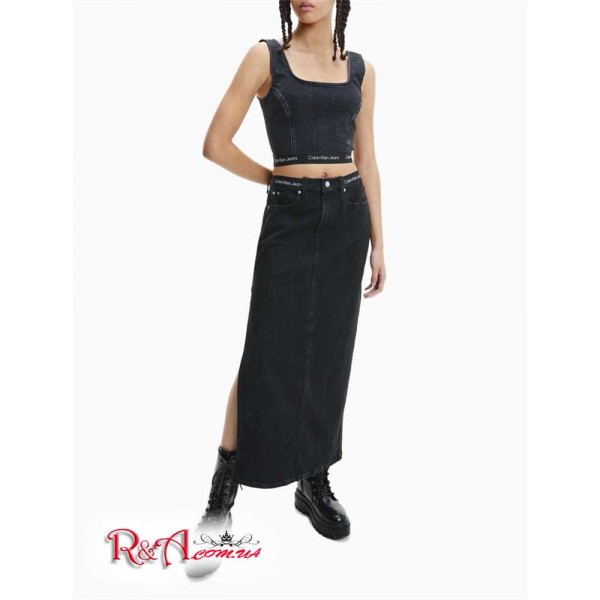 Женская Юбка CALVIN KLEIN (Black Denim Logo Waistband Maxi Skirt) 65698-02 Черный