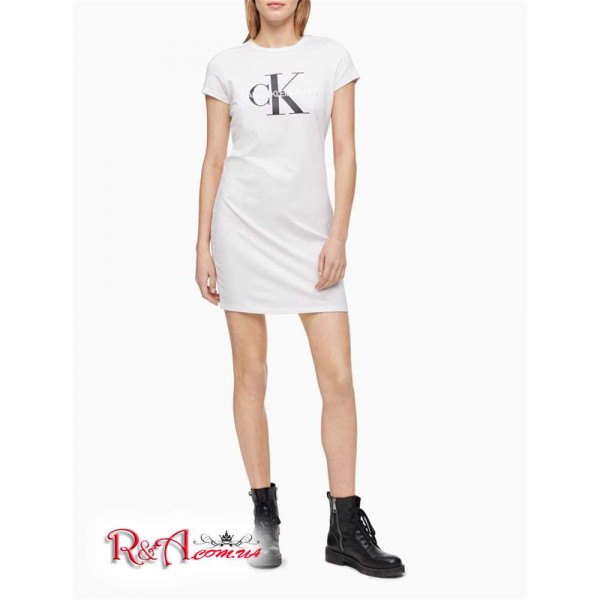 Женское Платье Футболка CALVIN KLEIN (Monogram Logo Crewneck T-Shirt Dress) 65779-02 Белый