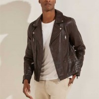 Мужская Куртка (Leather Biker Jacket) 59780-01 Шоколадная Брауни