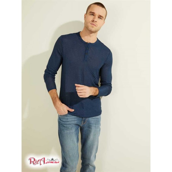 Мужской Лонгслив GUESS (Warehouse Long-Sleeve Henley) 55730-01 Silk Синий