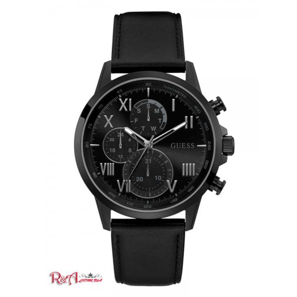 Мужские Часы GUESS (Black-Tone And Black Leather Chronographic Watch) 42691-01 Multi