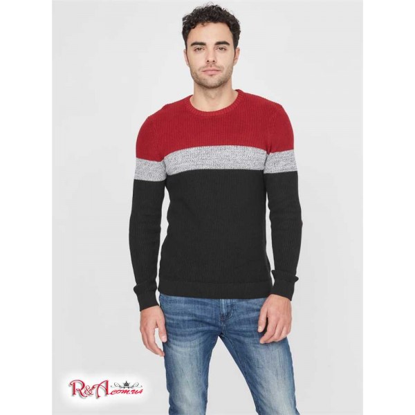 Мужской Свитер GUESS Factory (Alfen Color-Block Sweater) 63831-01 Beet Juice Красный Мульти