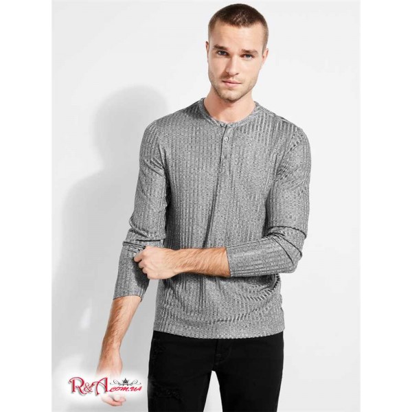 Мужской Лонгслив GUESS (Warehouse Long-Sleeve Henley) 41892-01 Stone Серый Мульти