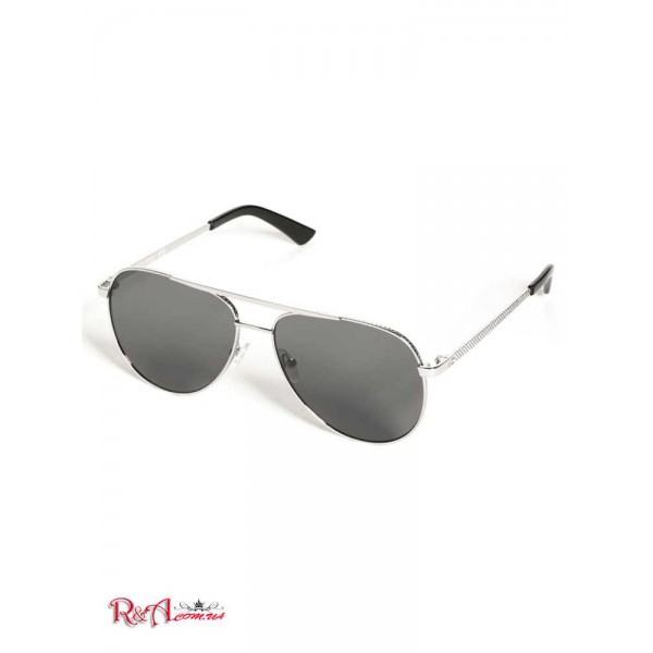 Мужские Солнцезащитные Очки GUESS Factory (Textured Metal Aviator Sunglasses) 64054-01 Черный/Серебряный