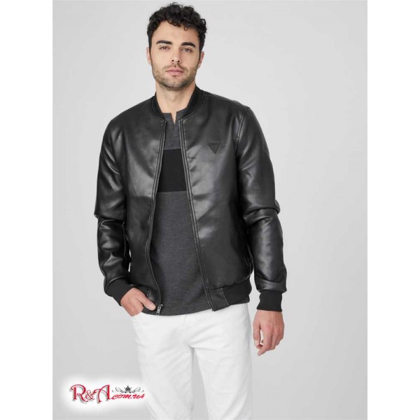 Мужской Бомбер GUESS Factory (Roy Faux-Leather Bomber) 63775-01 Jet Black