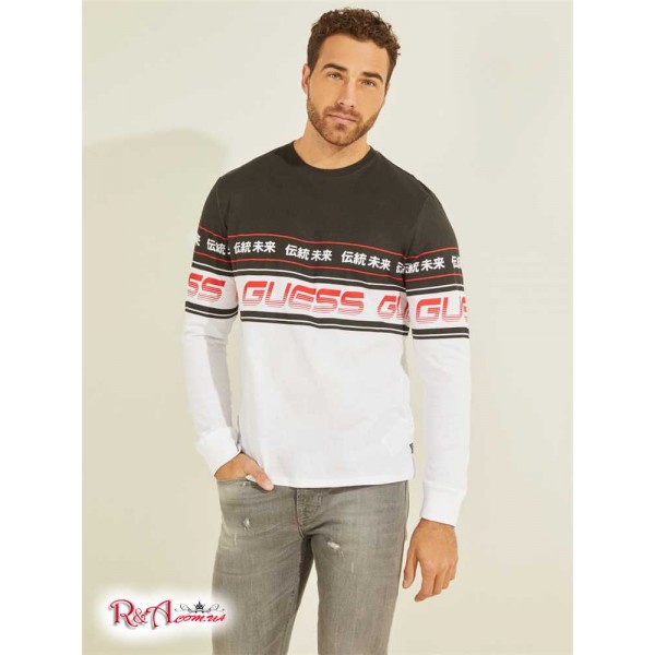 Чоловічий Лонгслів GUESS (Racer Stripe Long-Sleeve Tee) 64746-01 Чистий Білий