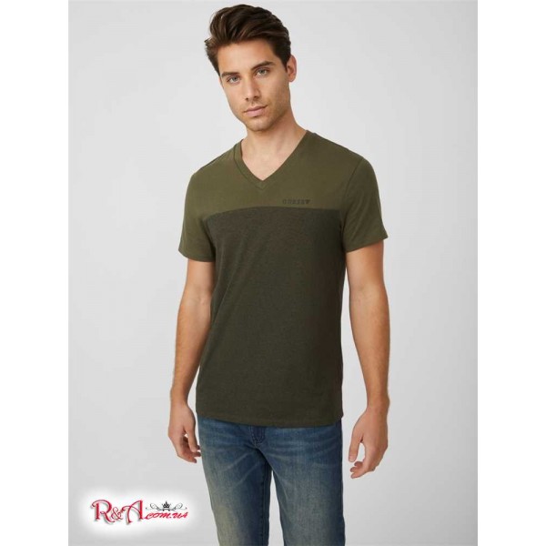 Мужская Футболка GUESS Factory (Ganton Marled V-Neck Tee) 37399-01 Оливковый Morning