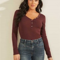 Жіноче Хенлі (Rhinestone Logo Henley) 58980-01 Burgundy Троянда