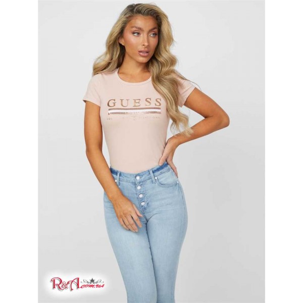 Женская Футболка GUESS Factory (Sterling Sequin Logo Tee) 54610-01 Розовый Gloss