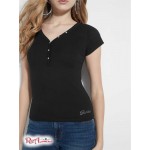 Женское Хенли GUESS (V-Neck Henley Tee) 40990-01 Реактивний Черный