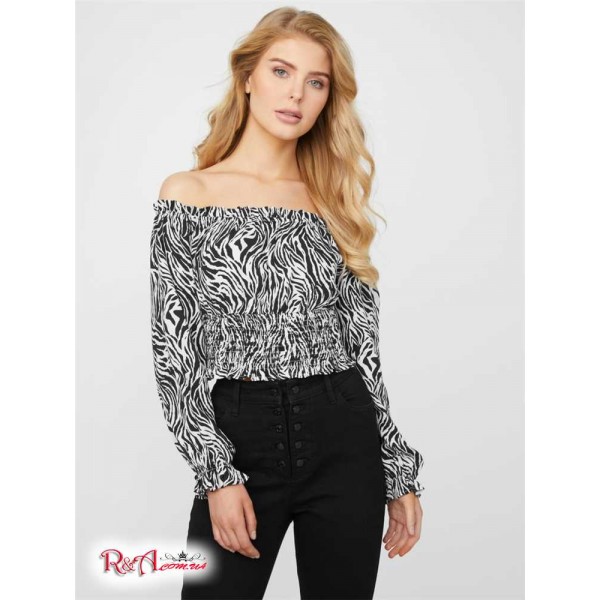 Жіночий Топ GUESS Factory (Camila Off-Shoulder Top) 63430-01 Реактивний Чорний Мульті