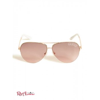 Жіночі Сонцезахисні Окуляри (Rhinestone Logo Aviator Sunglasses) 63630-01 Shiny Троянда Золотий