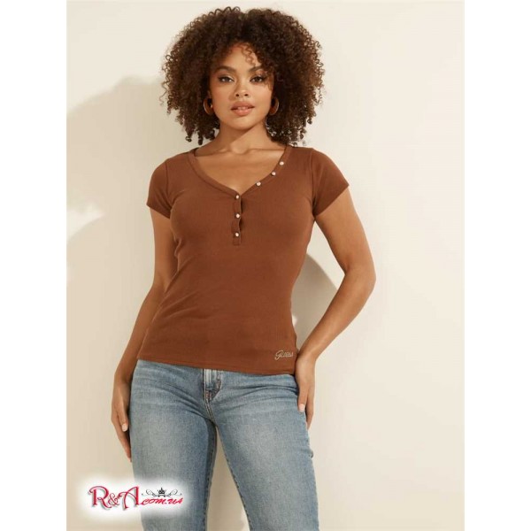 Женское Хенли GUESS (V-Neck Henley Tee) 58971-01 Burnt Wood