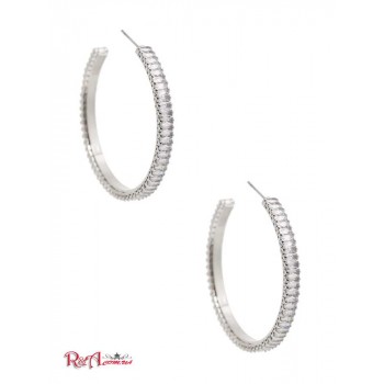 Жіноча Сережка (Silver-Tone Baguette Hoop Earrings) 64671-01 Срібло