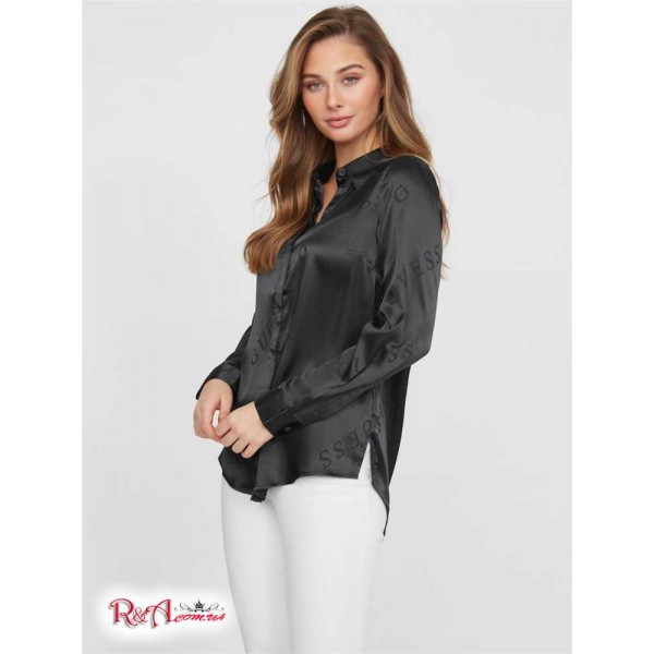 Женская Рубашка GUESS Factory (Galina Logo Satin Shirt) 63172-01 Реактивний Черный Мульти