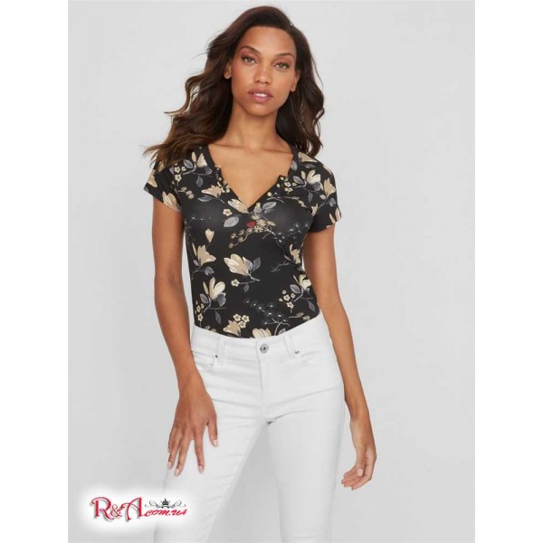 Жіночий Топ GUESS Factory (Cerise Studded Split-Neck Top) 64163-01 Реактивний Чорний Мульті