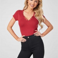 Женский Топ (Cerise Studded Split-Neck Top) 64165-01 Beet Juice Красный