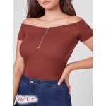 Женский Топ GUESS Factory (Loba Ribbed Off-The-Shoulder Top) 57116-01 Cherry Hardwood