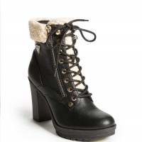 Женские Ботинки (Ginata Shearling Heeled Combat Boots) 56827-01 Black1