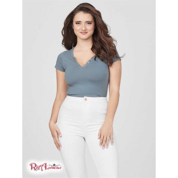 Жіночий Топ GUESS Factory (Cerise Studded Split-Neck Top) 64167-01 Squall Sea
