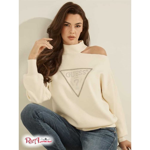 Жіночий Светр GUESS (Margot Rhinestone Logo Sweater) 64189-01 Крем Білий Жіночий Светр GUESS (Margot Rhinestone Logo Sweater) 64189-01 Крем Білий