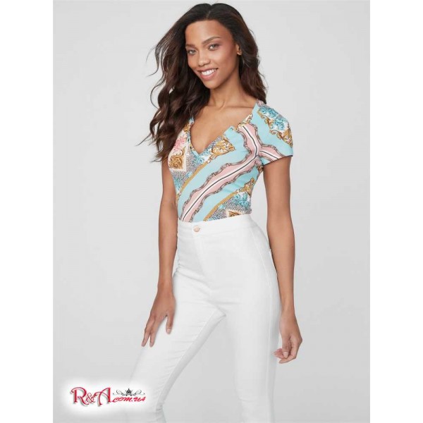 Жіночий Топ GUESS Factory (Cerise Studded Split-Neck Top) 64169-01 Enduring Love Ocean Breez