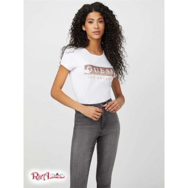 Женская Футболка GUESS Factory (Steel Sequin Foil Tee) 54609-01 Pure Белый