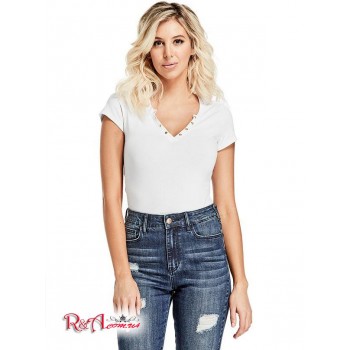 Женский Топ (Cerise Studded Split-Neck Top) 5823-01 Pure Белый