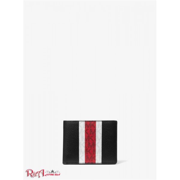 Мужской Бумажник MICHAEL KORS (Hudson Logo Stripe Leather Slim Billfold Wallet) 65290-05 Crimson