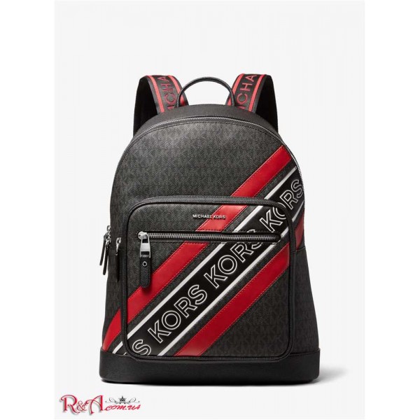 Мужской Рюкзак MICHAEL KORS (Hudson Logo Embossed Stripe Backpack) 65403-05 Черный/Crimson