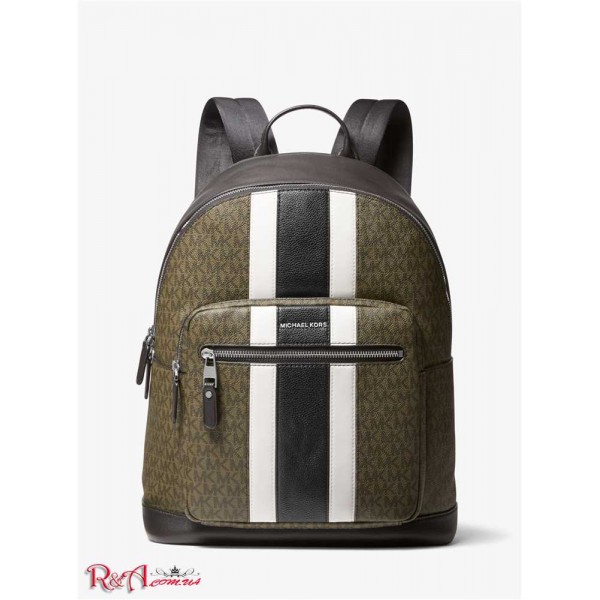 Мужской Рюкзак MICHAEL KORS (Hudson Pebbled Leather and Logo Stripe Backpack) 65406-05 Оливковый
