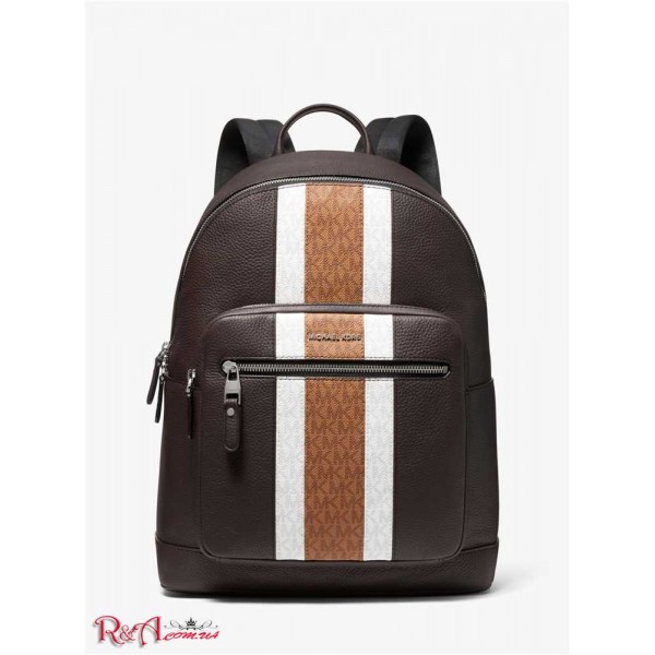 Мужской Рюкзак MICHAEL KORS (Hudson Pebbled Leather and Logo Stripe Backpack) 65407-05 Коричневый