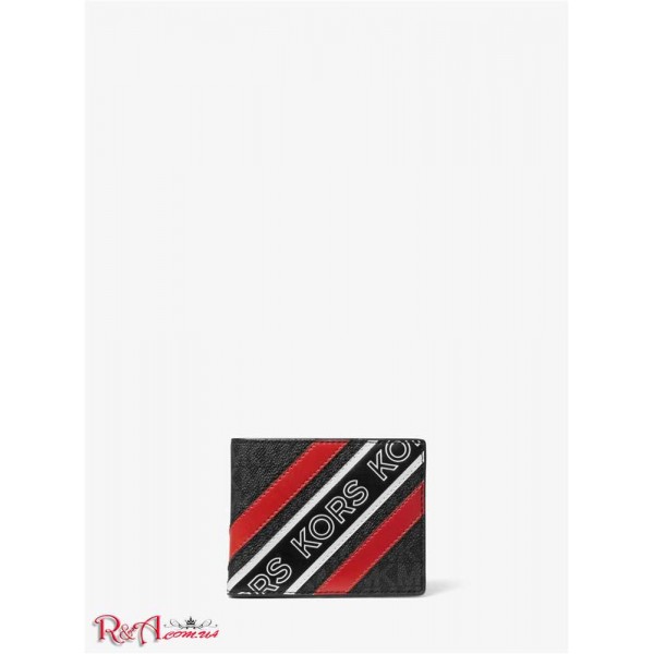 Чоловічий Гаманець MICHAEL KORS (Hudson Logo Tape Slim Billfold Wallet) 65289-05 Чорний/Crimson