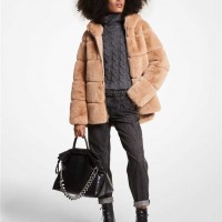 Женское Пальто (Quilted Faux Fur Hooded Coat) 65130-05 Camel