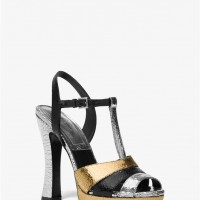 Женские Сандалии (Rosanna Tri-Color Crackled Calf Leather Platform Sandal) 61240-05 Металлик