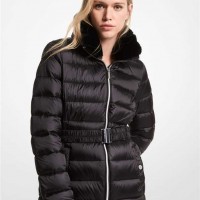 Женский Пуховик (Faux Fur Trim Quilted Nylon Belted Puffer Coat) 61100-05 Черный