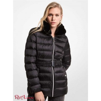 Женский Пуховик (Faux Fur Trim Quilted Nylon Belted Puffer Coat) 61100-05 Черный