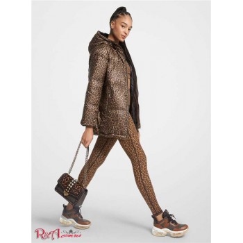 Женская Куртка (Leopard Print Cire Reversible Puffer Jacket) 60990-05 Шоколад